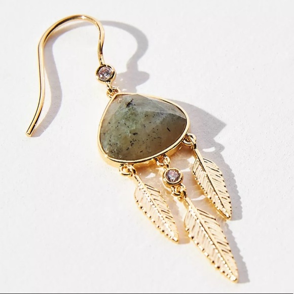 🆕 Anthropologie Leaf Chandelier Drop Earrings in Slate-Gold - Picture 9 of 12